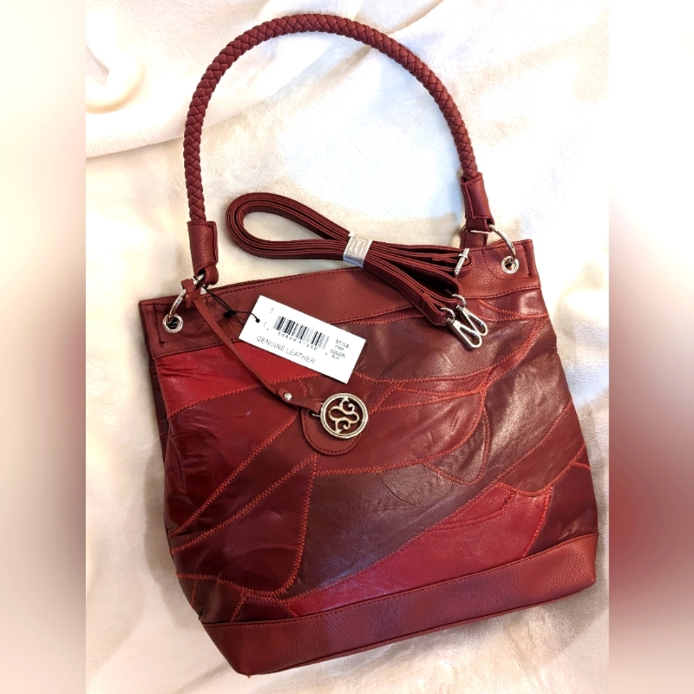 Macy's Madi Claire NEW Burgundy Wine Leather Purse Plus Xtra Crossbody Strap